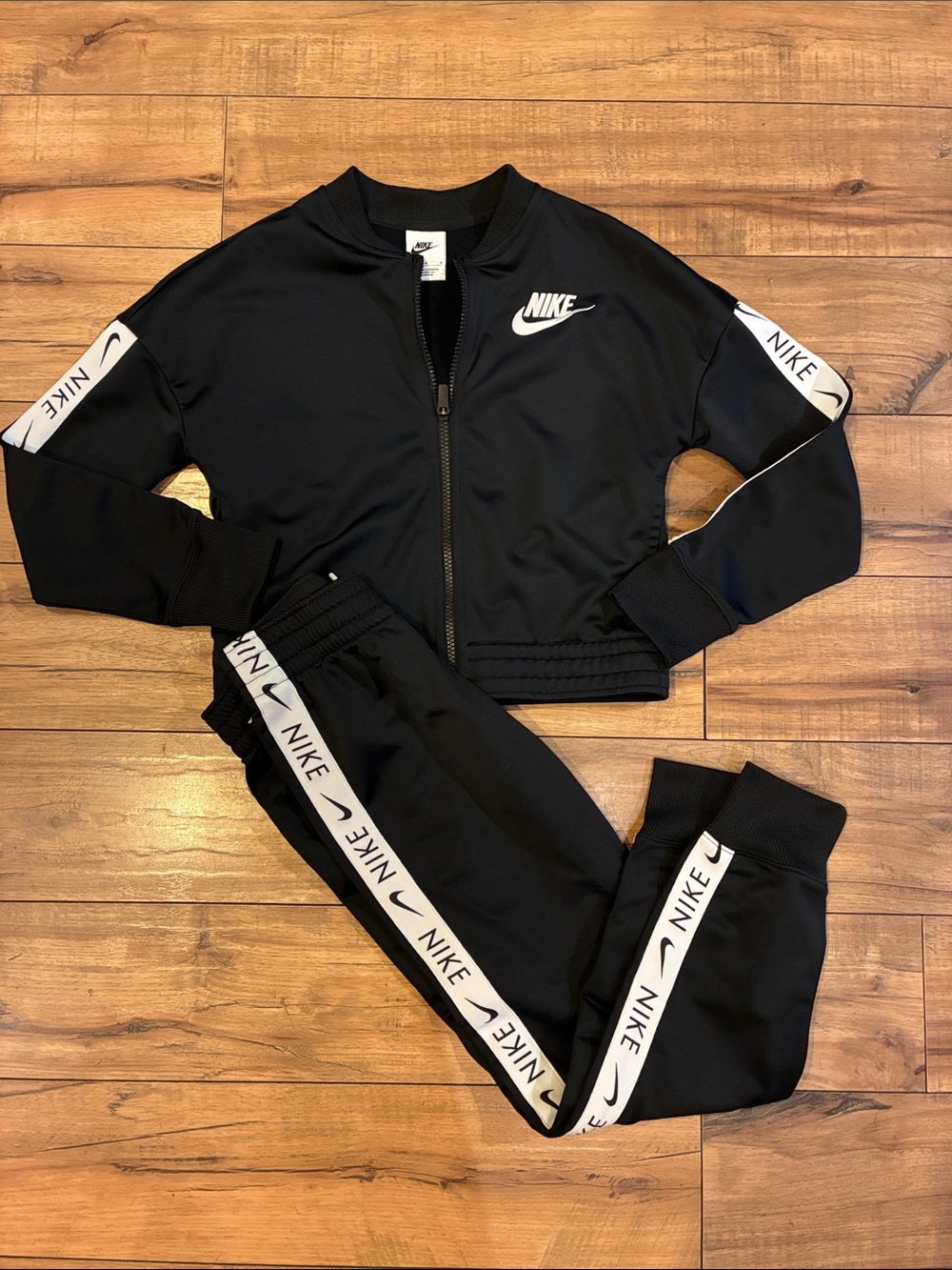 Nike Black & White Logo Bomber Track Jacket and Pants Set